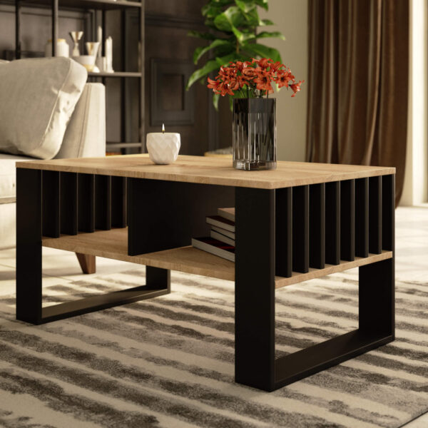 Masuta cafea ROCKFORD, cu blat din PAL, 92x53x45 cm, stejar sonoma si negru - imagine 5