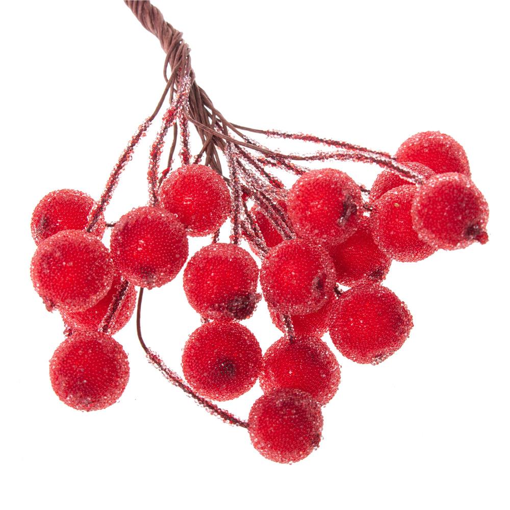 Set decorativ ramuri cu merisoare rosii artificiale inghetate, 15 cm, 200 boabe, rosu - imagine 2