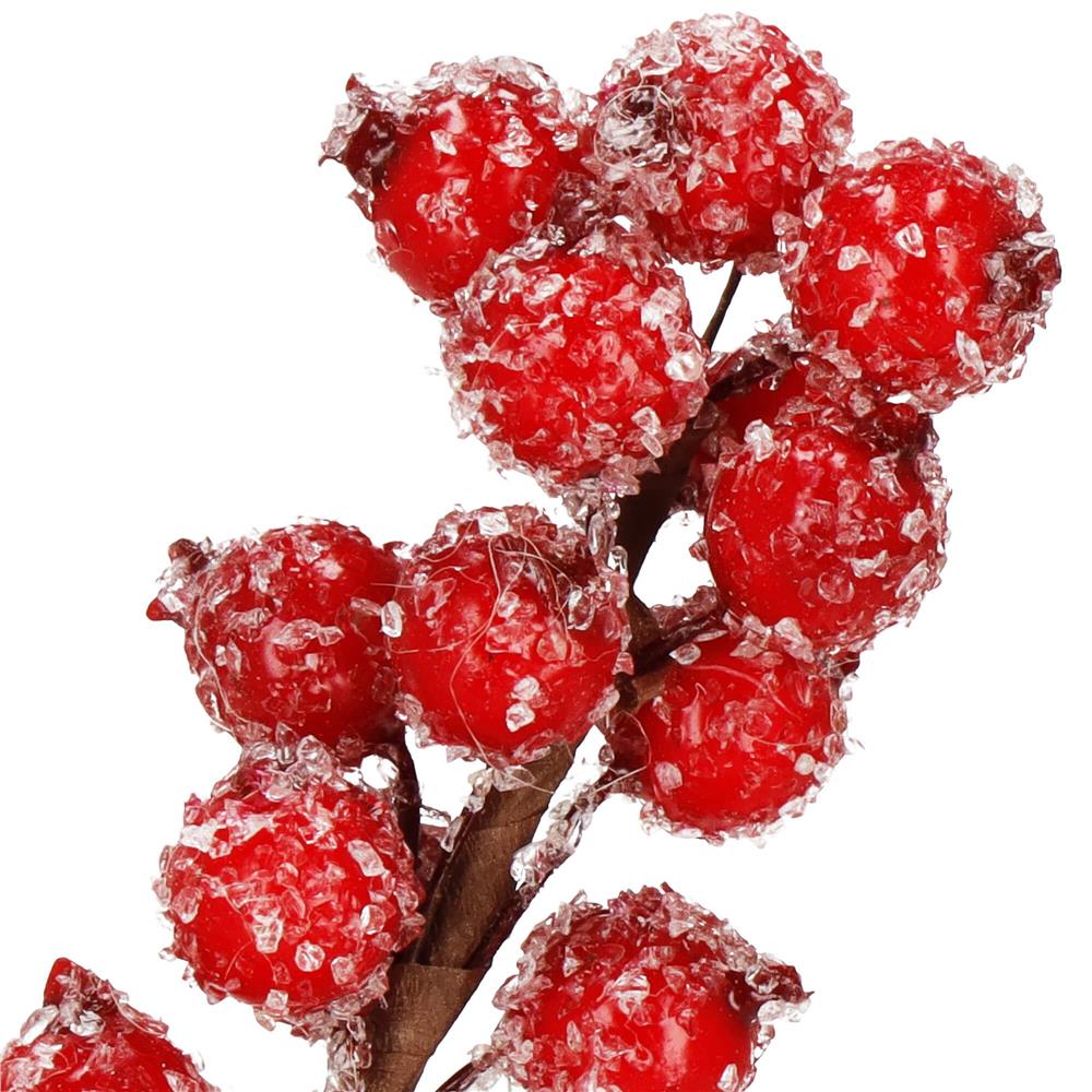 Ramura decorativa cu boabe de merisoare artificiale si snur din iuta, 15x5,5 cm, rosu - imagine 5