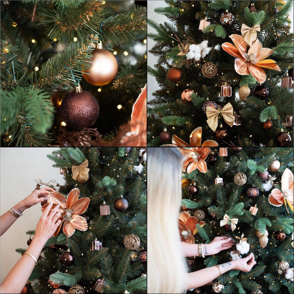 Ramura decorativa Craciun cu bumbac si plante uscate, 37 cm, alb/maro - imagine 11