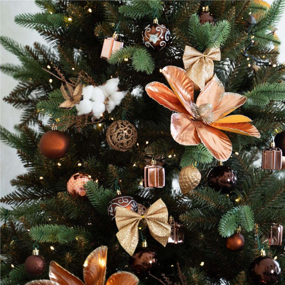 Ramura decorativa Craciun cu bumbac si plante uscate, 37 cm, alb/maro - imagine 14