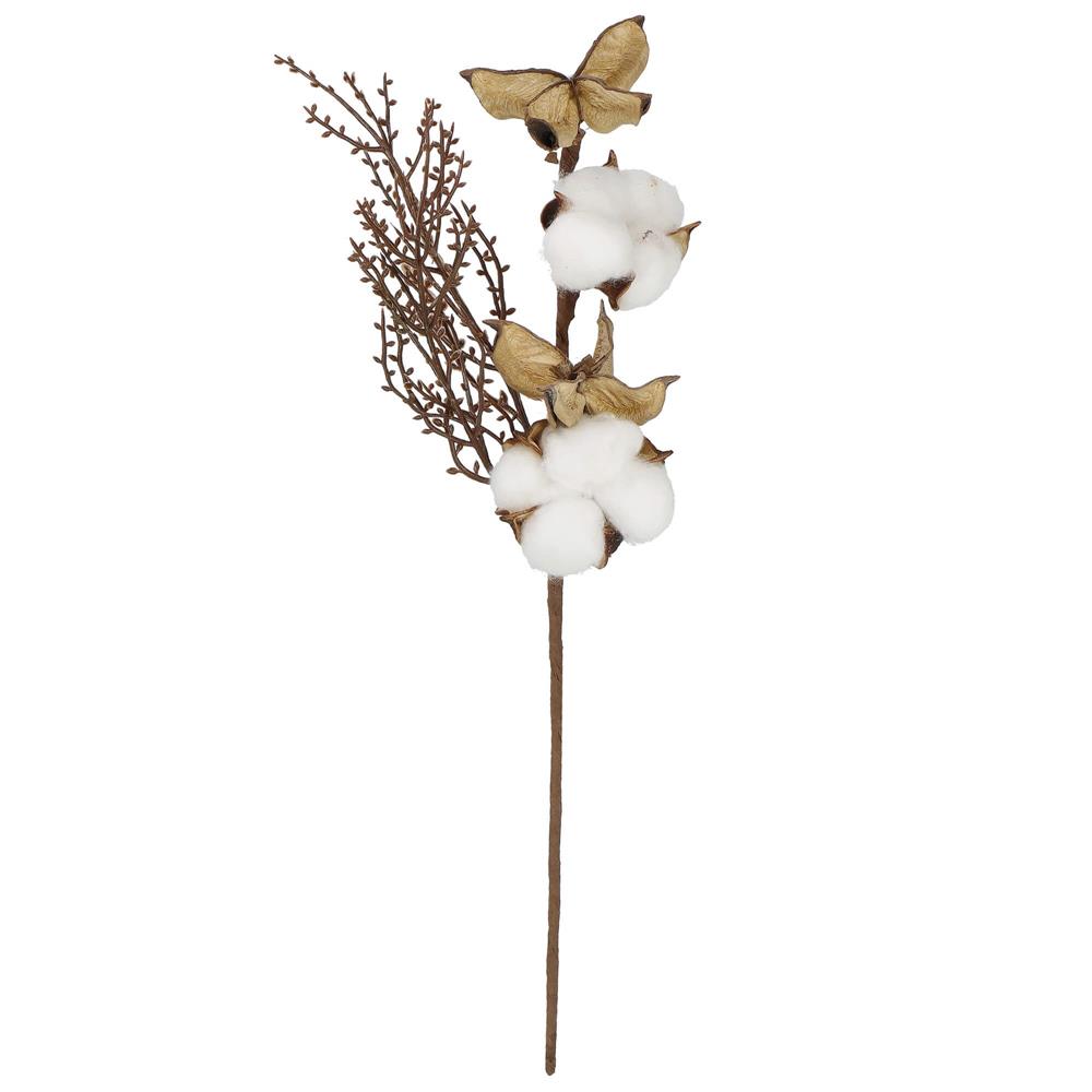 Ramura decorativa Craciun cu bumbac si plante uscate, 37 cm, alb/maro - imagine 4