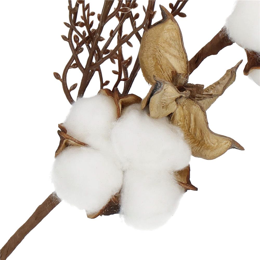 Ramura decorativa Craciun cu bumbac si plante uscate, 37 cm, alb/maro - imagine 8