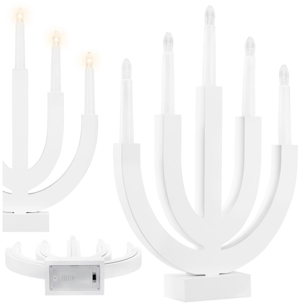 Decoratiune luminoasa tip sfesnic, din lemn, 39 cm, lumina calda, alimentare cu baterii, alb - imagine 4