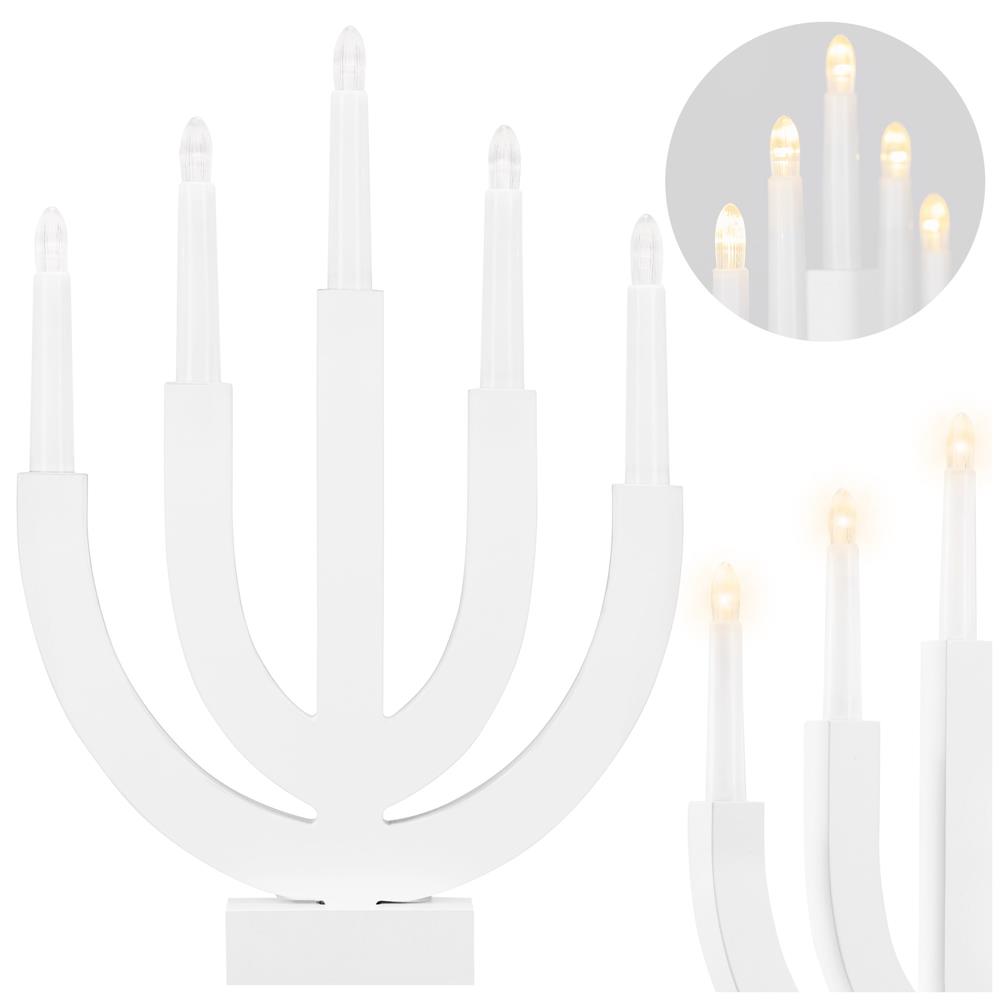 Decoratiune luminoasa tip sfesnic, din lemn, 39 cm, lumina calda, alimentare cu baterii, alb - imagine 5