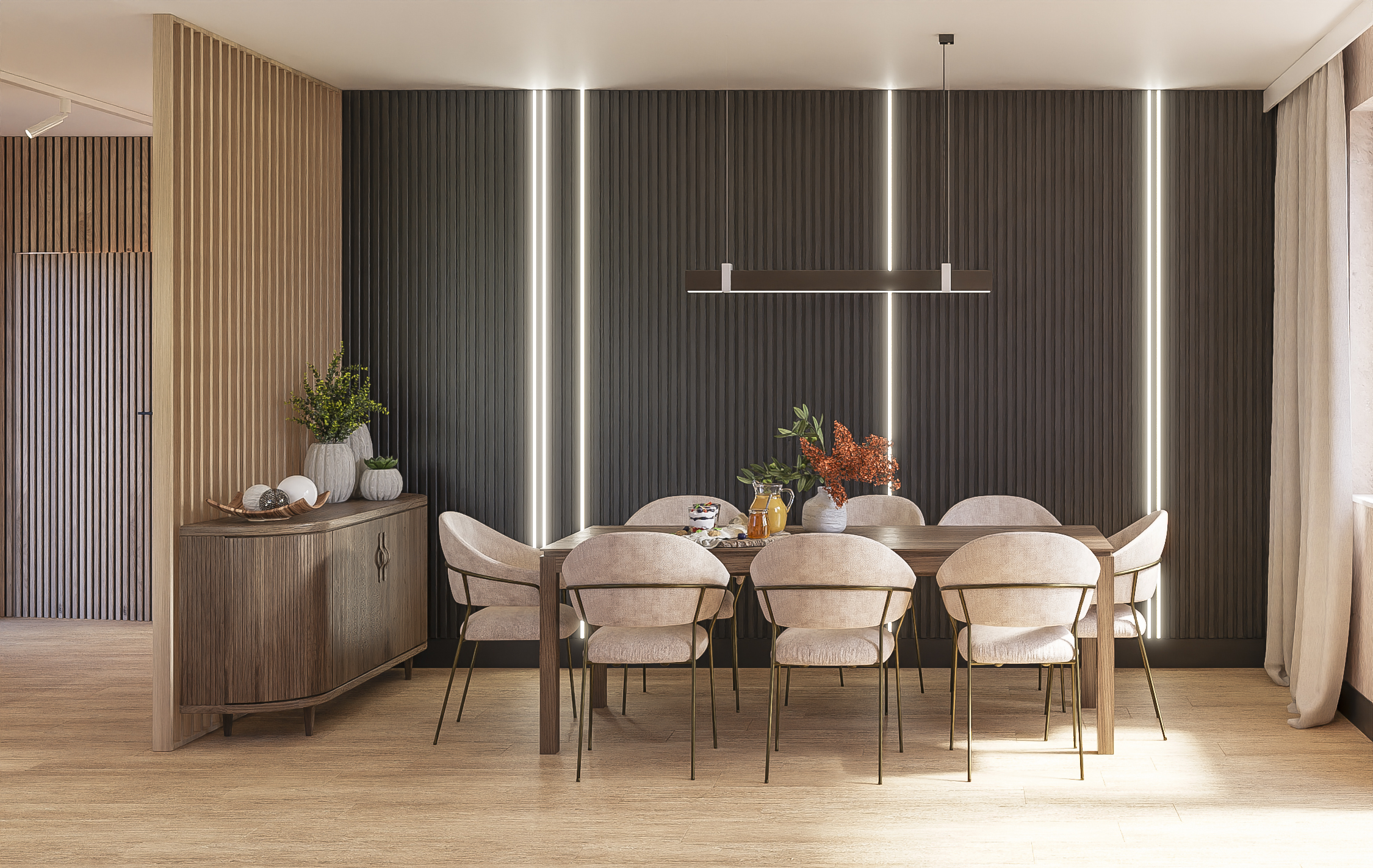 Riflaj perete despartitor MDF, LDA PREMIUM, Stejar Saragossa, 275x58 cm - imagine 6