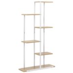 Etajera cu 6 rafturi din metal si MDF, 60x20x113 cm, alb si maro