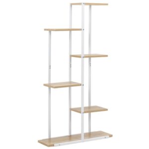 Etajera cu 6 rafturi din metal si MDF, 60x20x113 cm, alb si maro