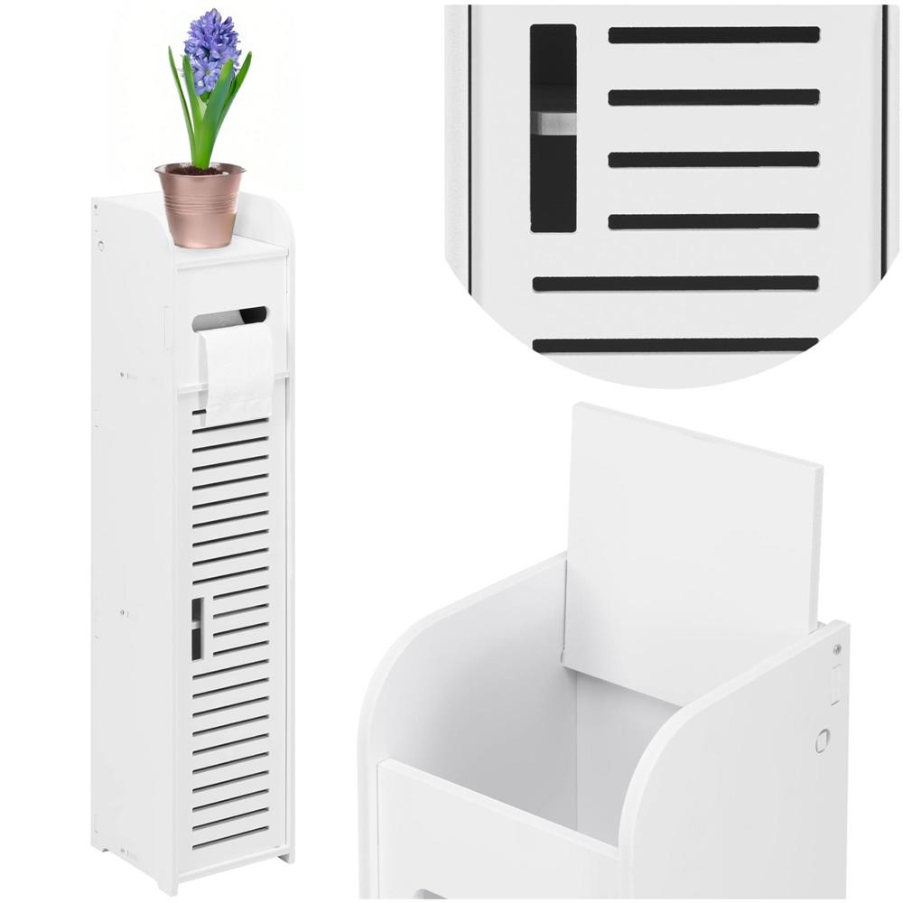 Etajera ingusta pentru baie, 3 rafturi si sertar suport hartie igienica, 80x17x16 cm, alb - imagine 2