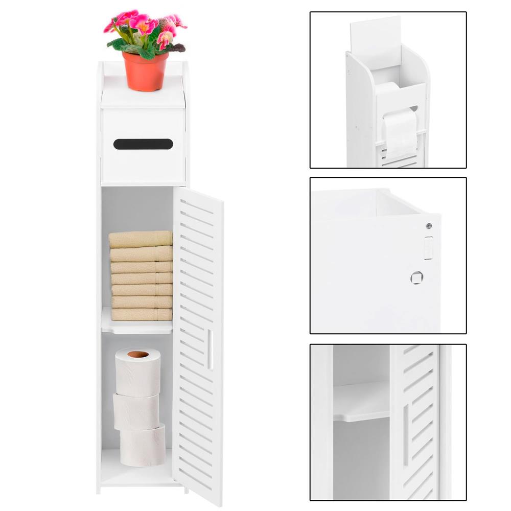 Etajera ingusta pentru baie, 3 rafturi si sertar suport hartie igienica, 80x17x16 cm, alb - imagine 14