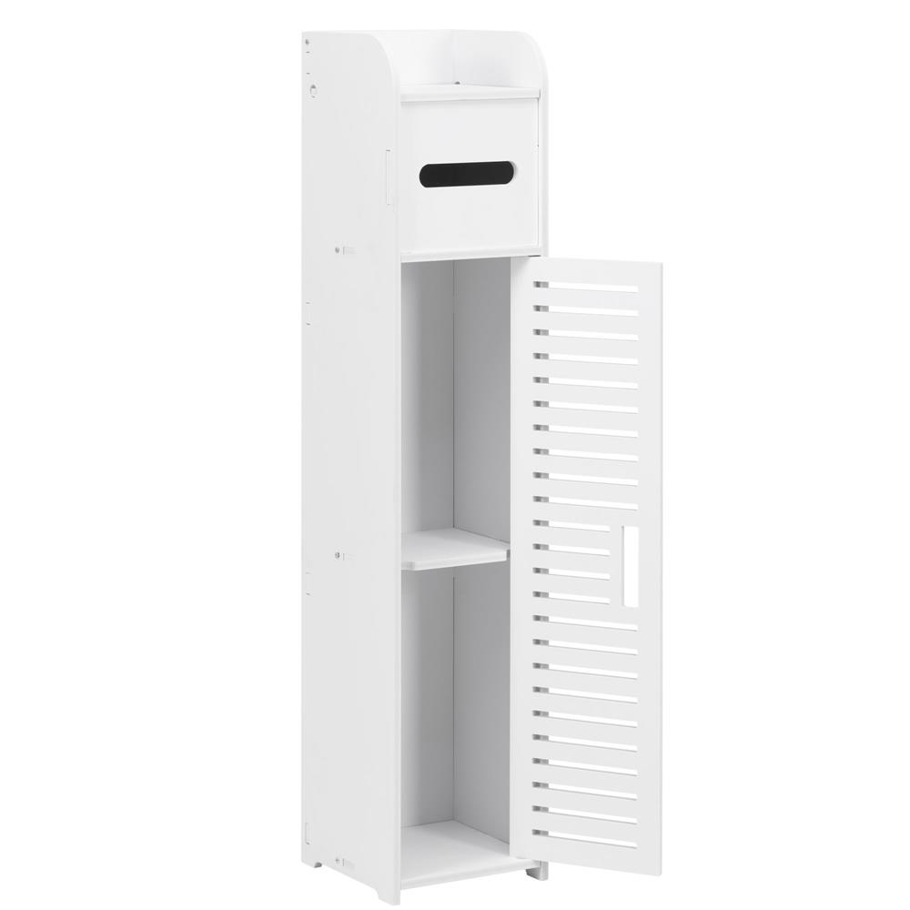 Etajera ingusta pentru baie, 3 rafturi si sertar suport hartie igienica, 80x17x16 cm, alb - imagine 18