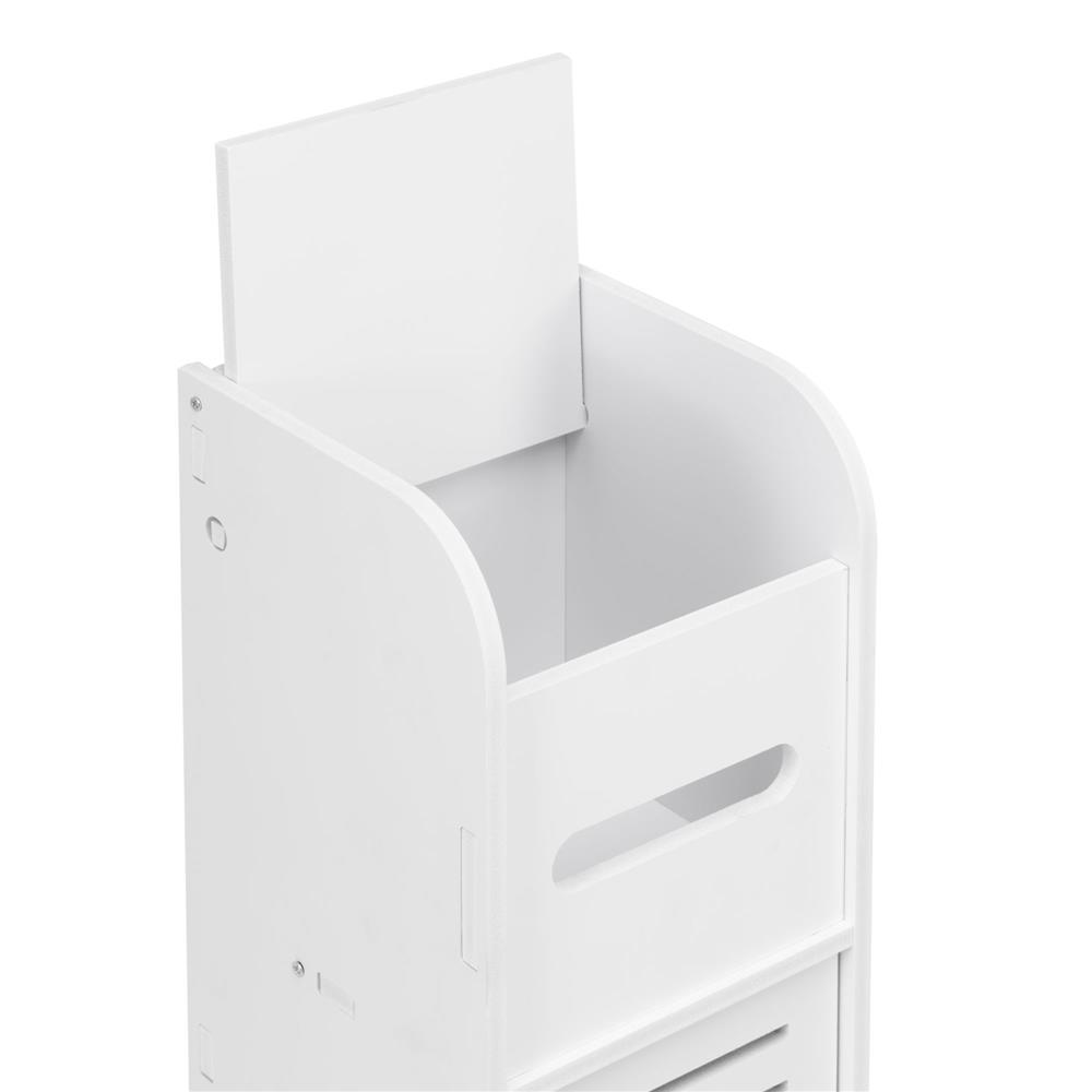 Etajera ingusta pentru baie, 3 rafturi si sertar suport hartie igienica, 80x17x16 cm, alb - imagine 19