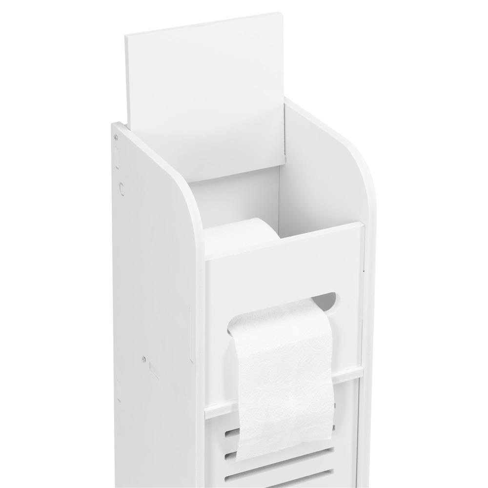 Etajera ingusta pentru baie, 3 rafturi si sertar suport hartie igienica, 80x17x16 cm, alb - imagine 23