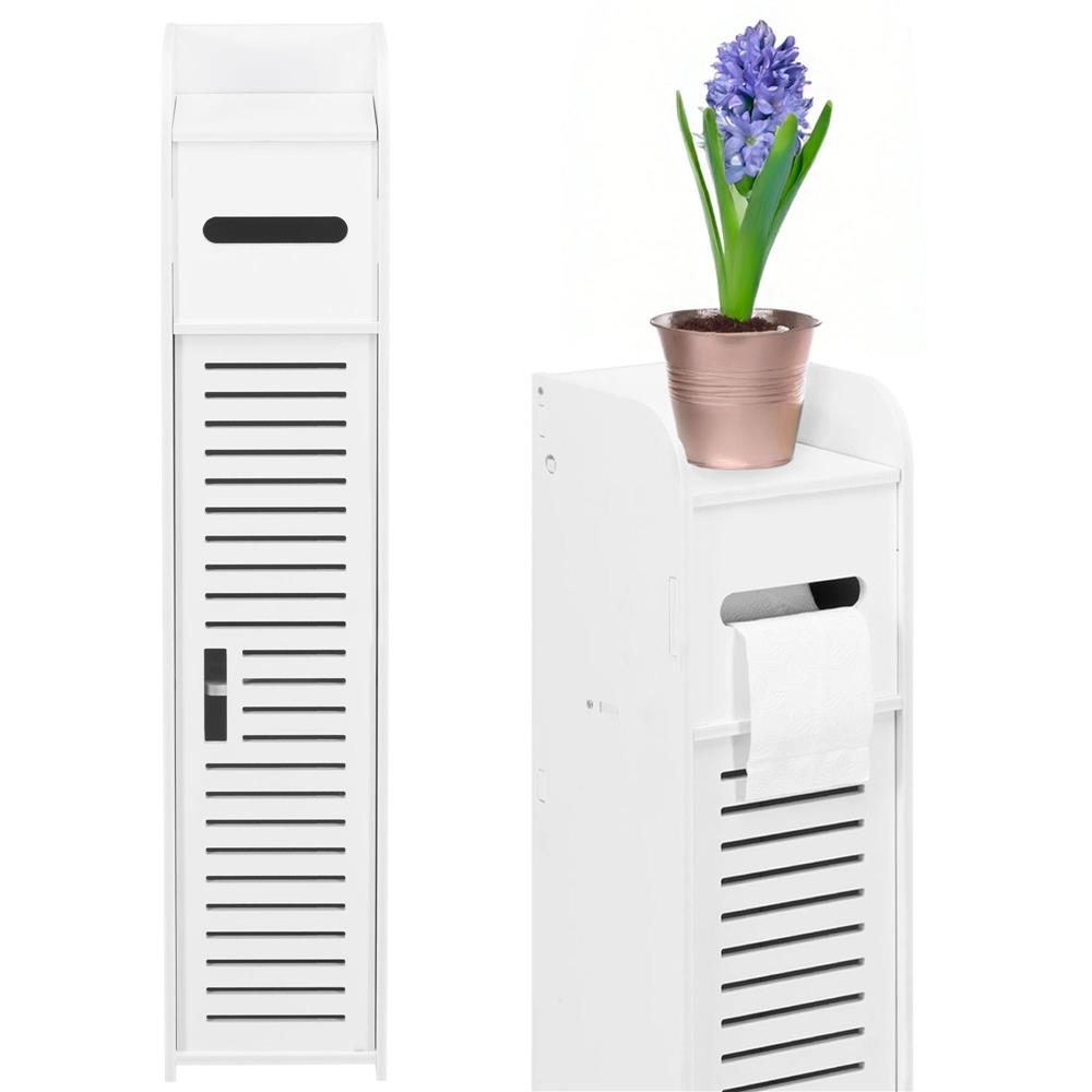 Etajera ingusta pentru baie, 3 rafturi si sertar suport hartie igienica, 80x17x16 cm, alb - imagine 5