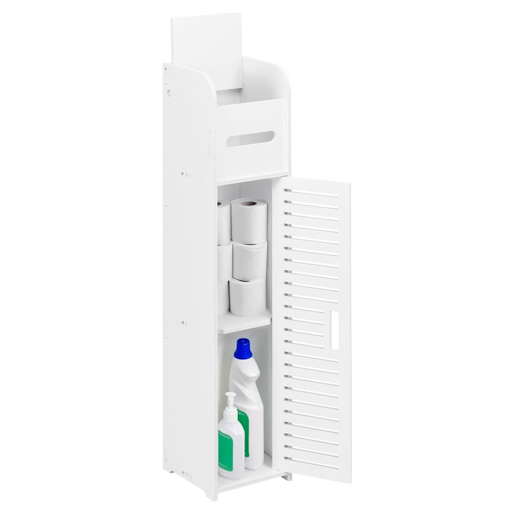 Etajera ingusta pentru baie, 3 rafturi si sertar suport hartie igienica, 80x17x16 cm, alb - imagine 7