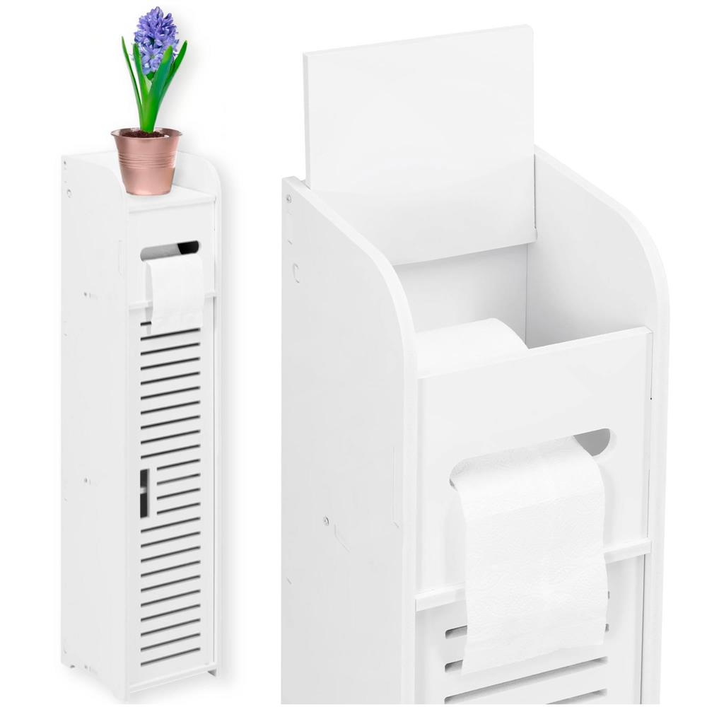 Etajera ingusta pentru baie, 3 rafturi si sertar suport hartie igienica, 80x17x16 cm, alb - imagine 8