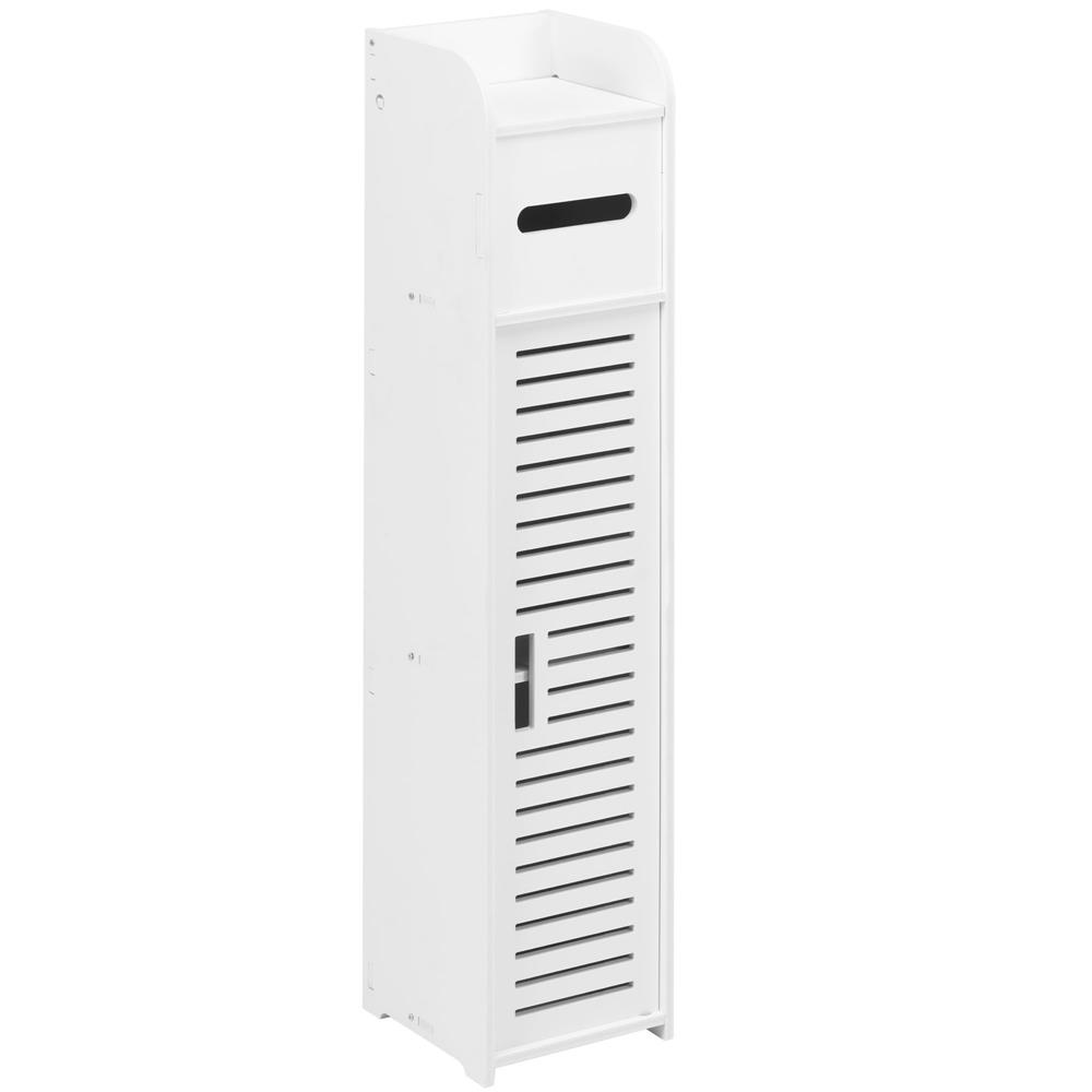 Etajera ingusta pentru baie, 3 rafturi si sertar suport hartie igienica, 80x17x16 cm, alb - imagine 10