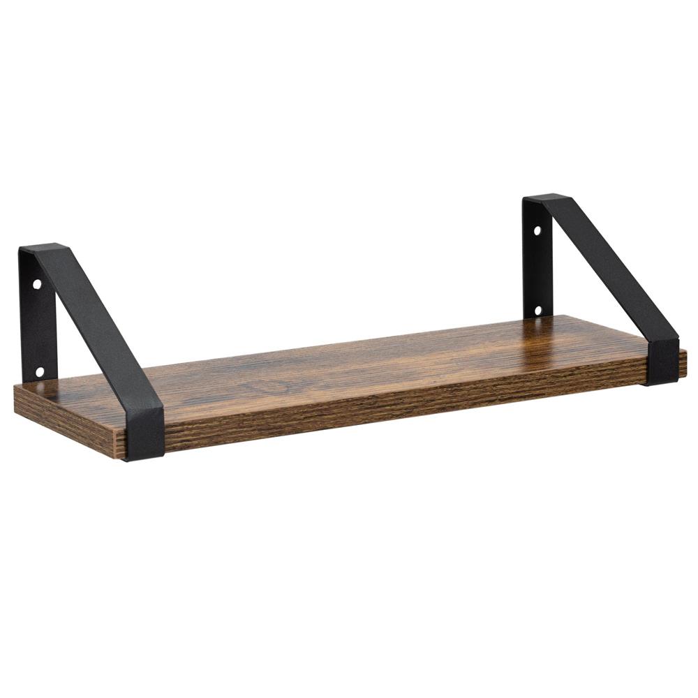 Set 3 rafturi de perete din metal si MDF, 30-35-40x12 cm, negru si maro - imagine 12