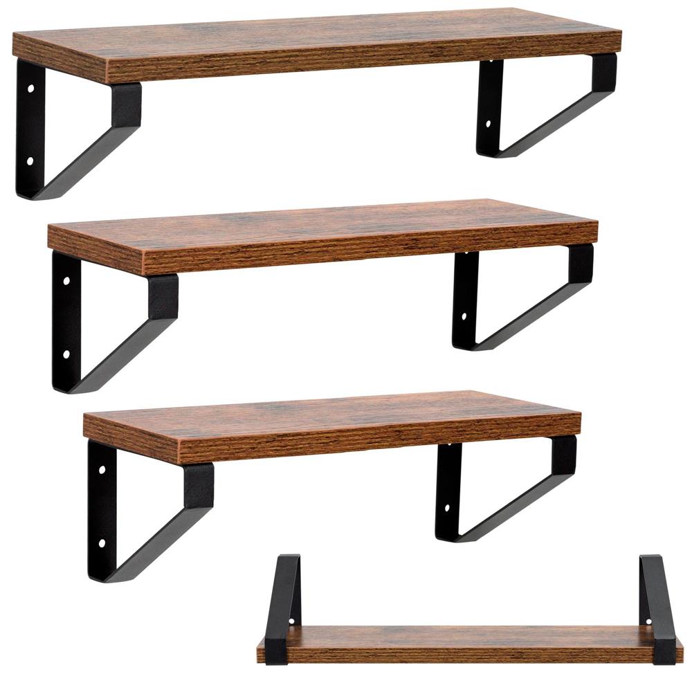 Set 3 rafturi de perete din metal si MDF, 30-35-40x12 cm, negru si maro - imagine 6