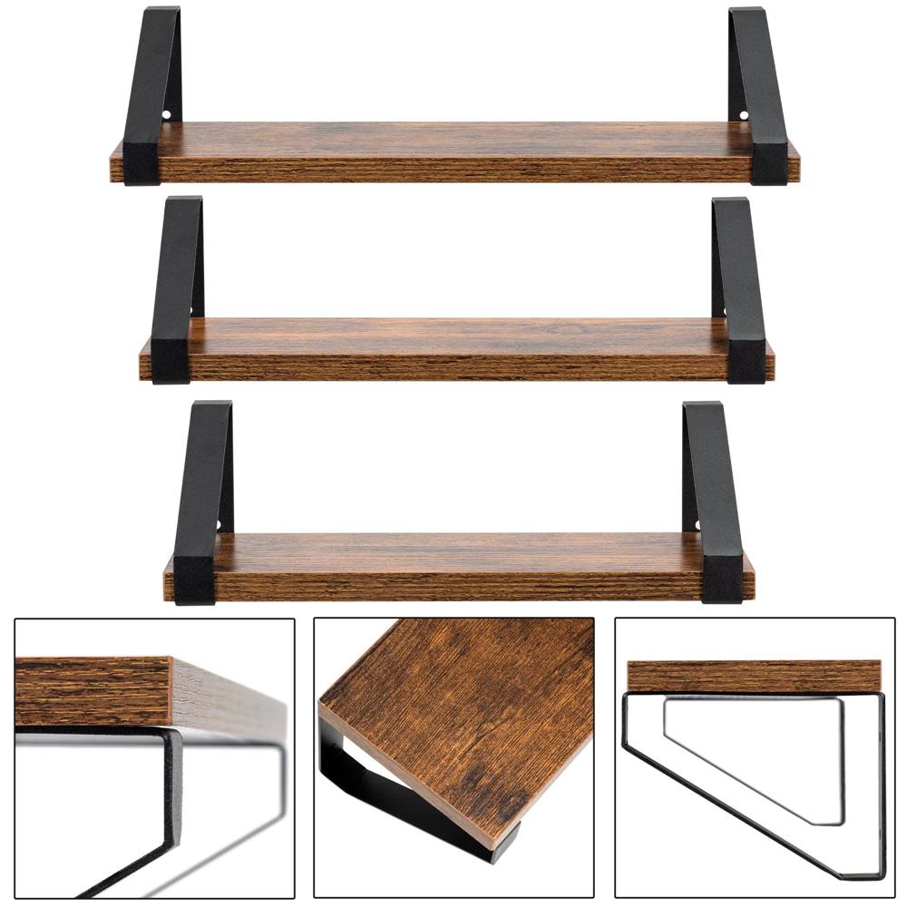 Set 3 rafturi de perete din metal si MDF, 30-35-40x12 cm, negru si maro - imagine 7