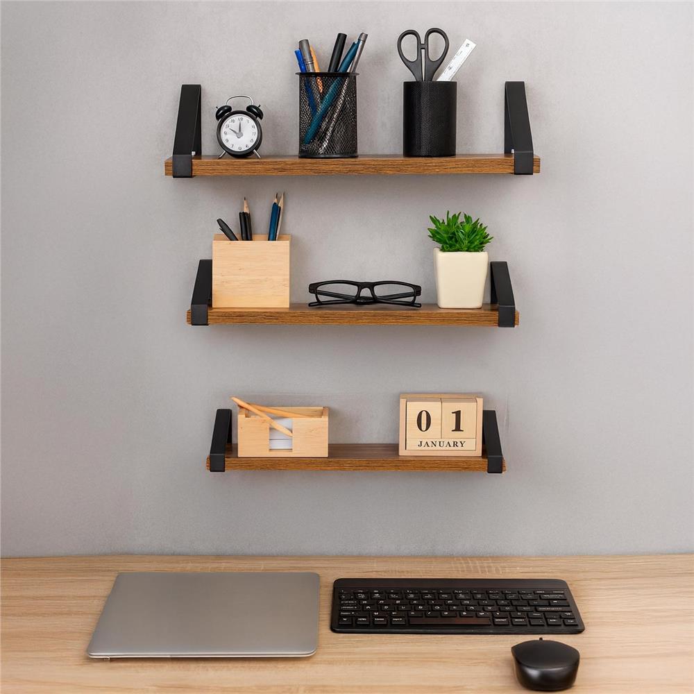 Set 3 rafturi de perete din metal si MDF, 30-35-40x12 cm, negru si maro - imagine 9
