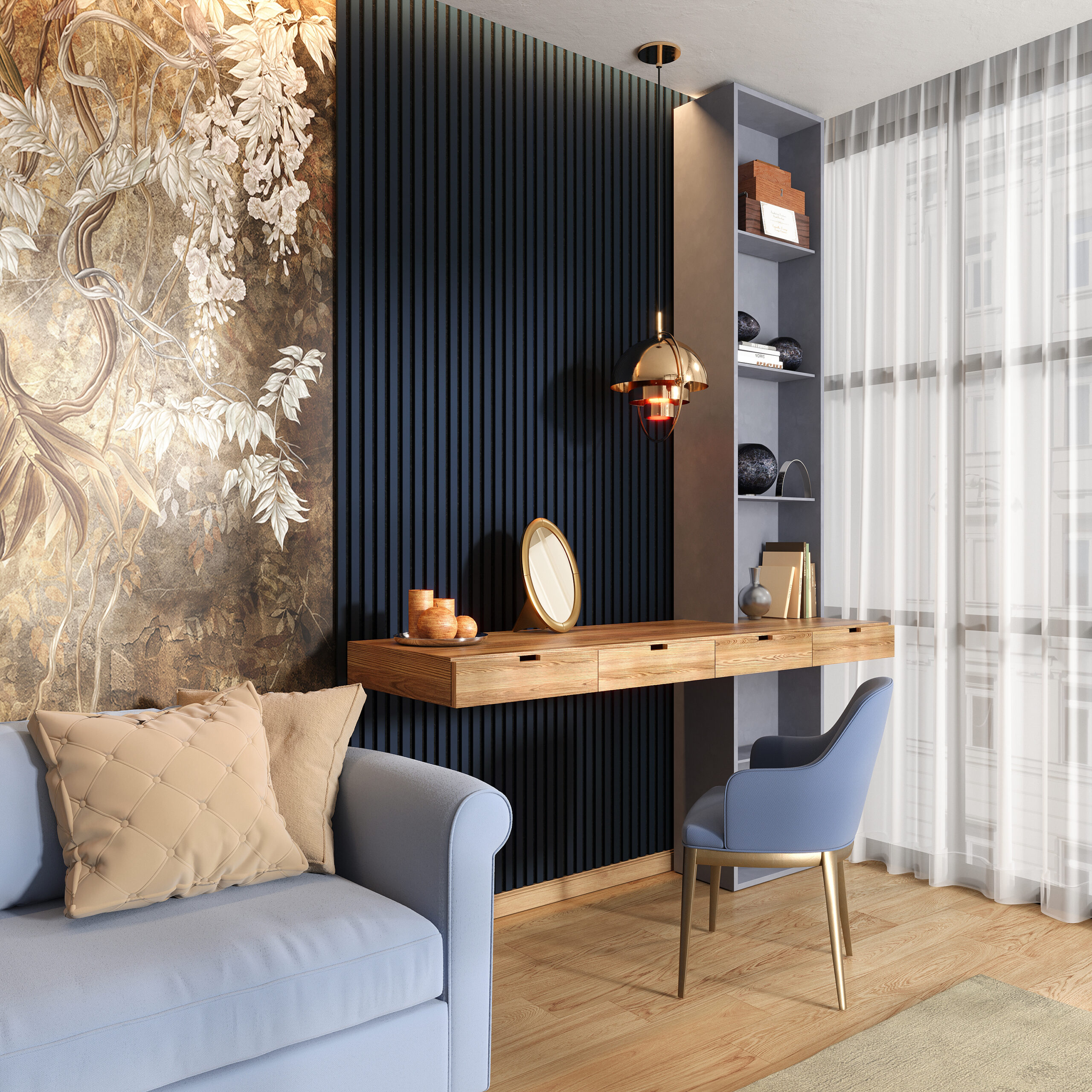 Riflaj MDF decorativ LDA PREMIUM de tip Panou Acustic, Indigo, 260x40 cm - imagine 2