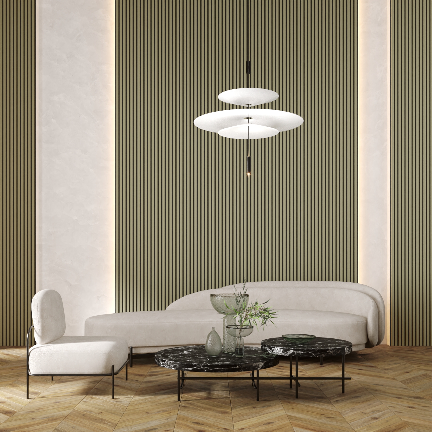 Riflaj MDF decorativ LDA PREMIUM de tip Panou Acustic, Verde Masliniu, 260x40 cm - imagine 3