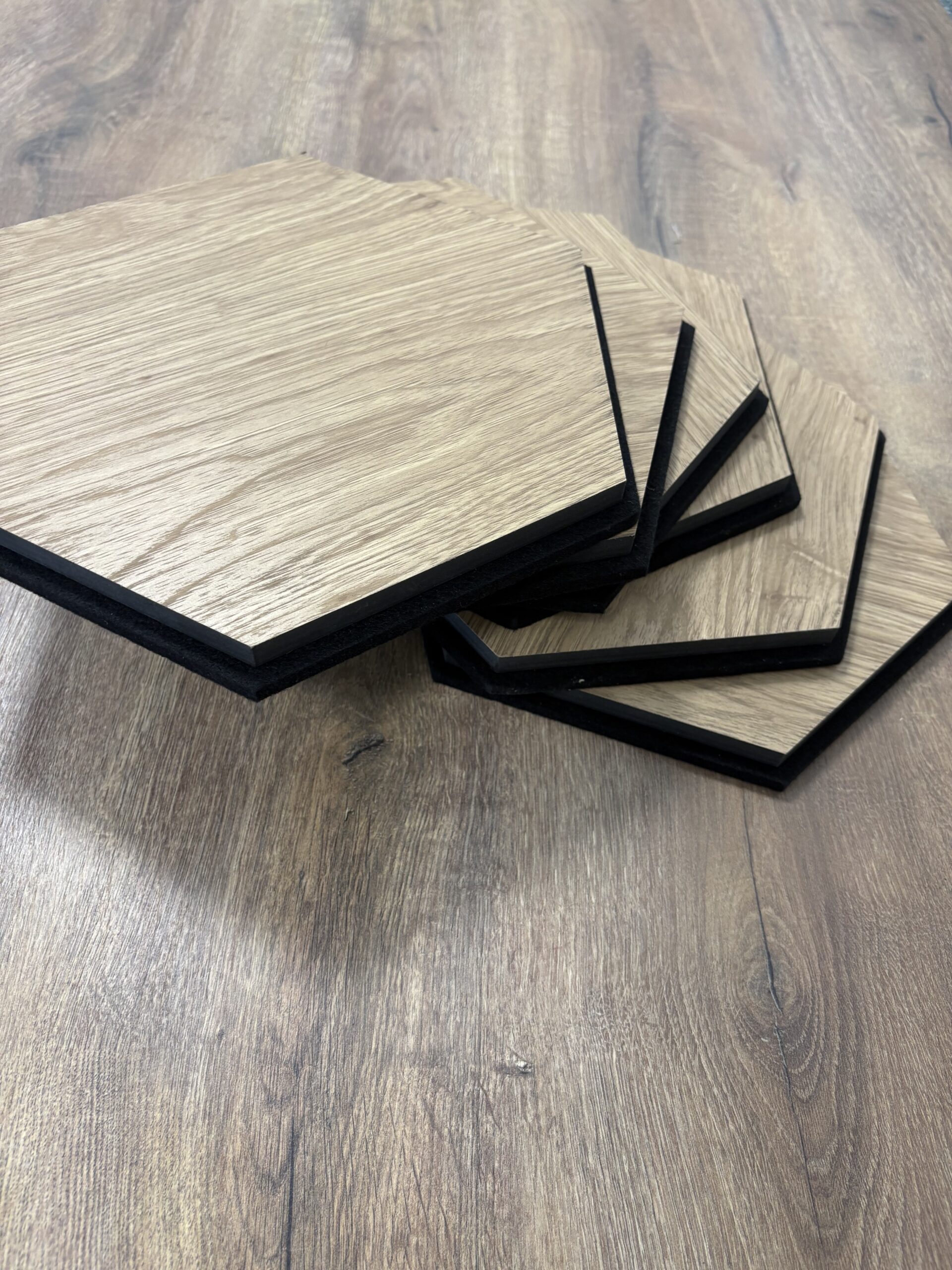 Set 6 panouri decorative hexagonale MDF si fetru, LDA PREMIUM, 30x26 cm, Stejar Saragossa - imagine 12