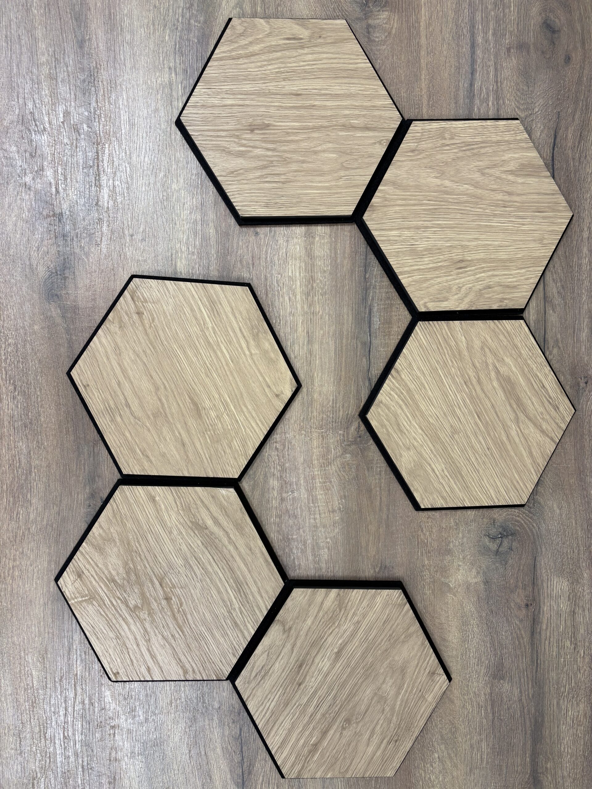 Set 6 panouri decorative hexagonale MDF si fetru, LDA PREMIUM, 30x26 cm, Stejar Saragossa - imagine 14