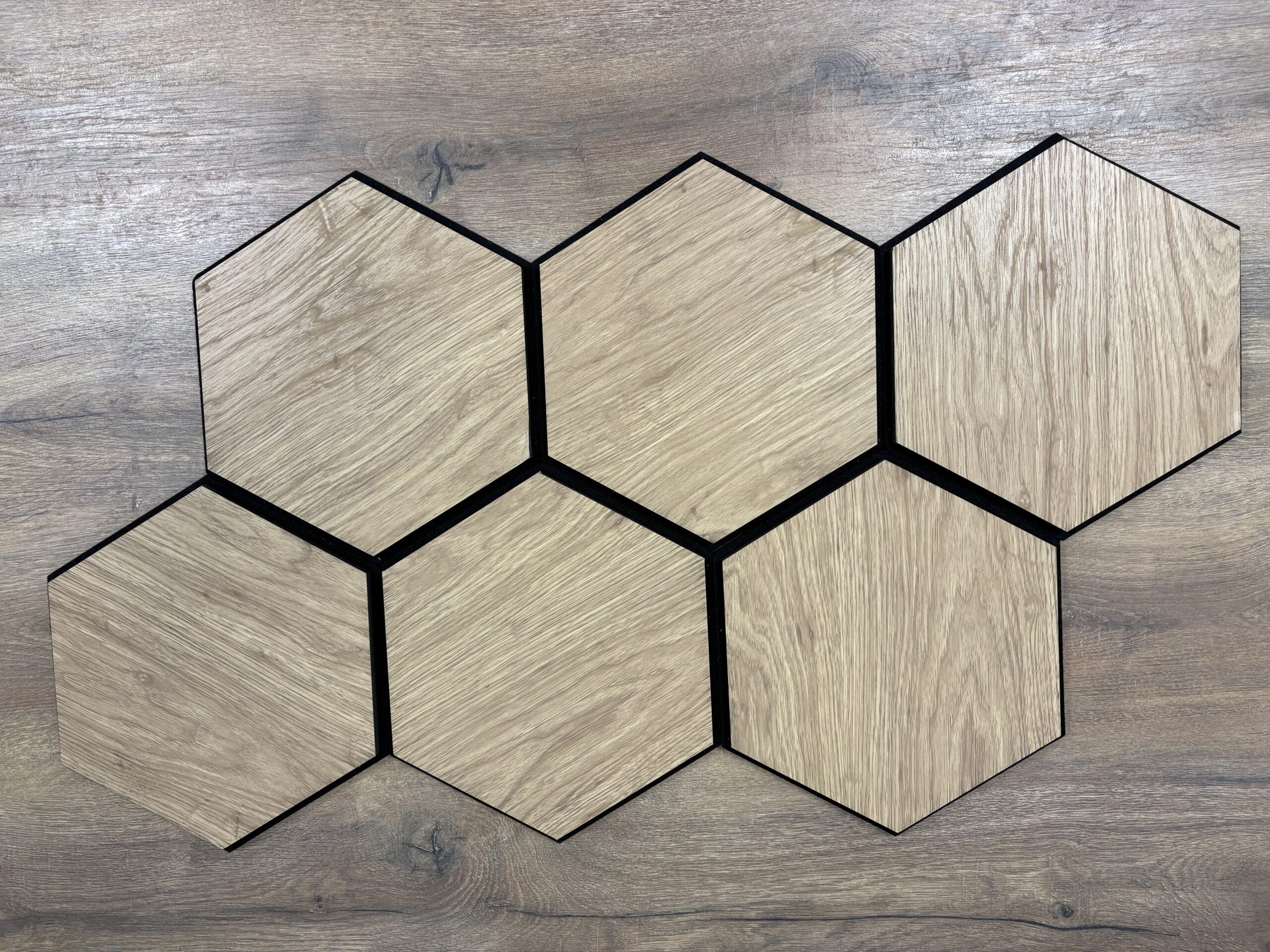 Set 6 panouri decorative hexagonale MDF si fetru, LDA PREMIUM, 30x26 cm, Stejar Saragossa - imagine 16
