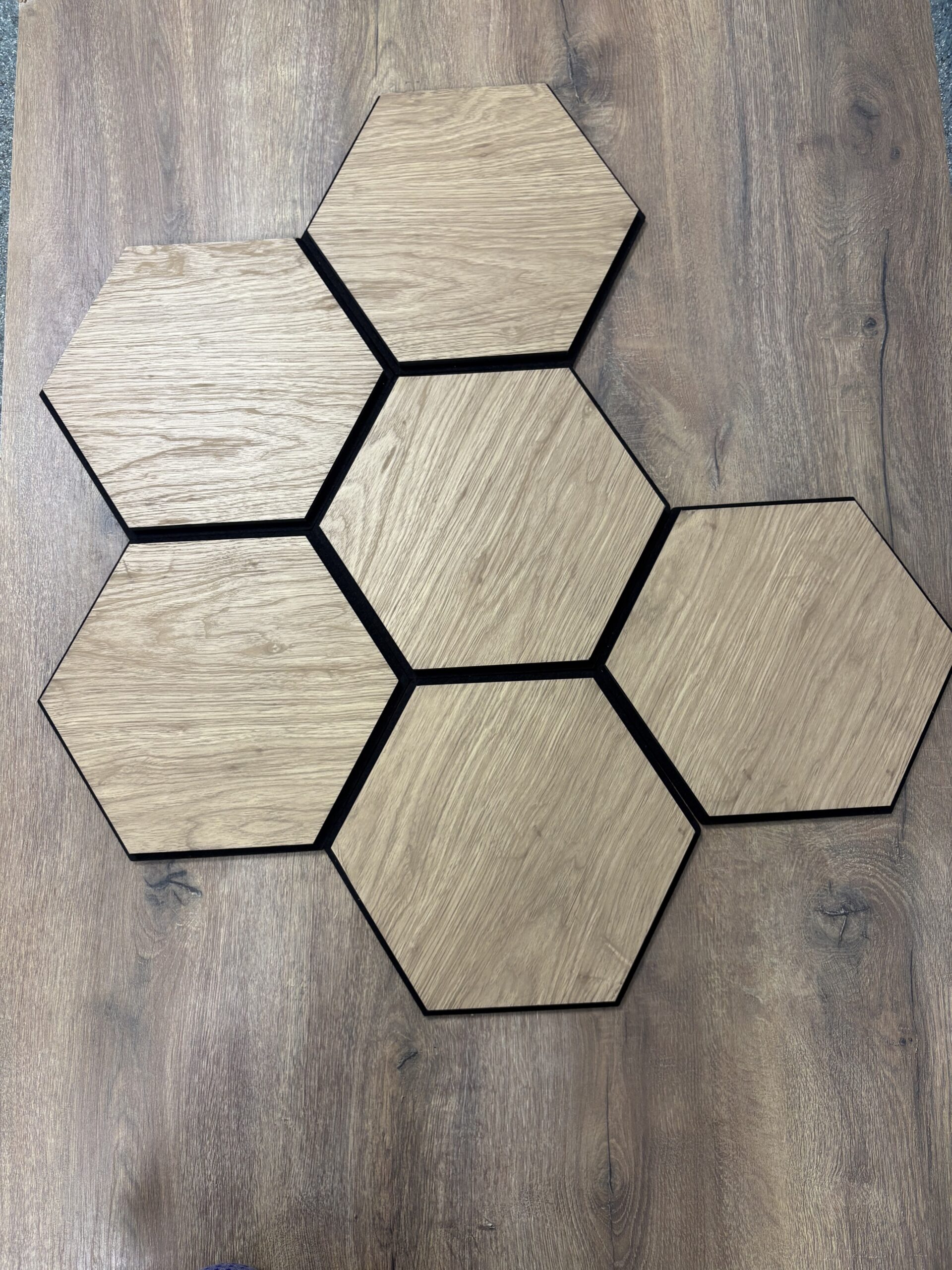 Set 6 panouri decorative hexagonale MDF si fetru, LDA PREMIUM, 30x26 cm, Stejar Saragossa - imagine 7