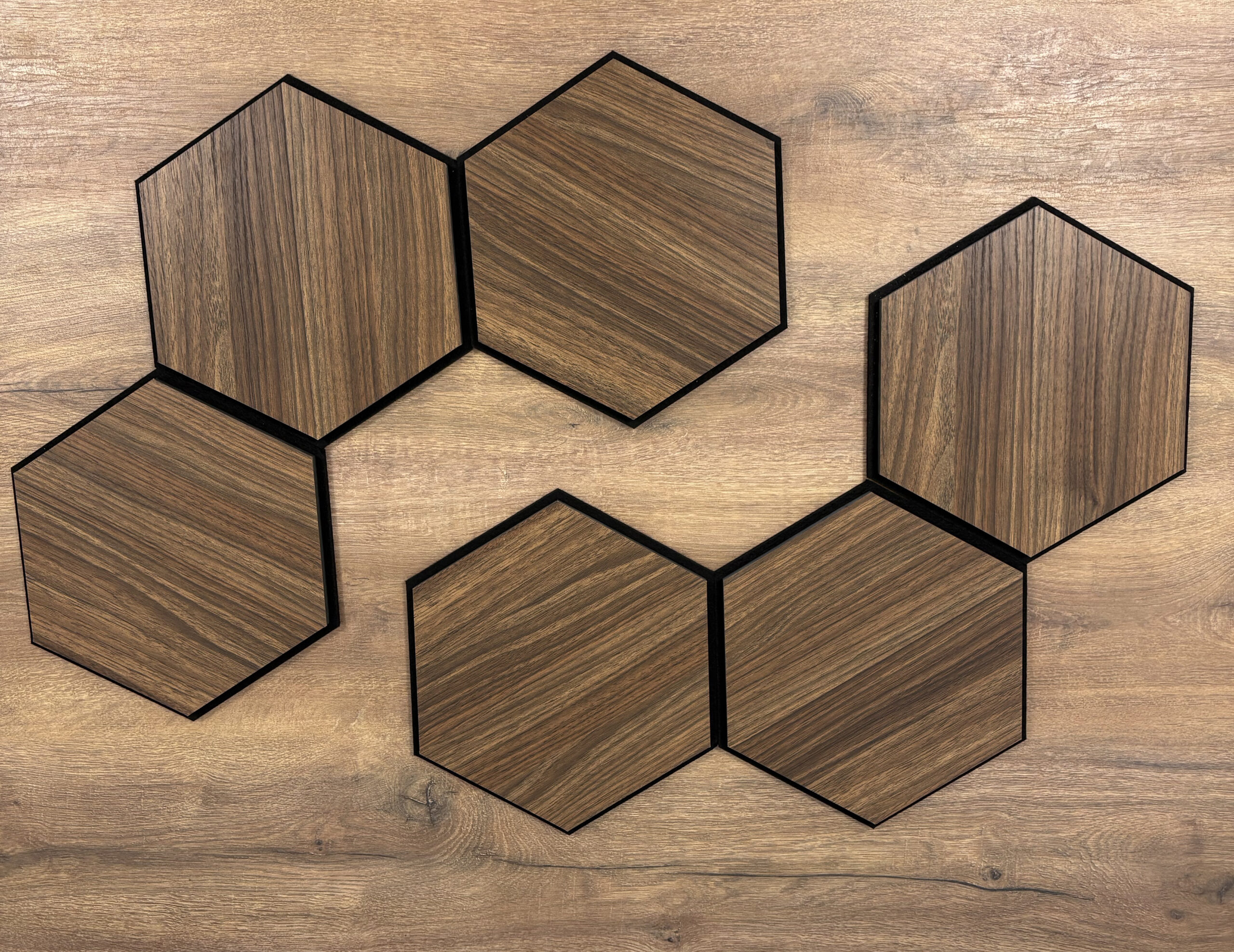 Set 6 panouri decorative hexagonale MDF si fetru, LDA PREMIUM, 30x26 cm, Nuc Modena - imagine 12