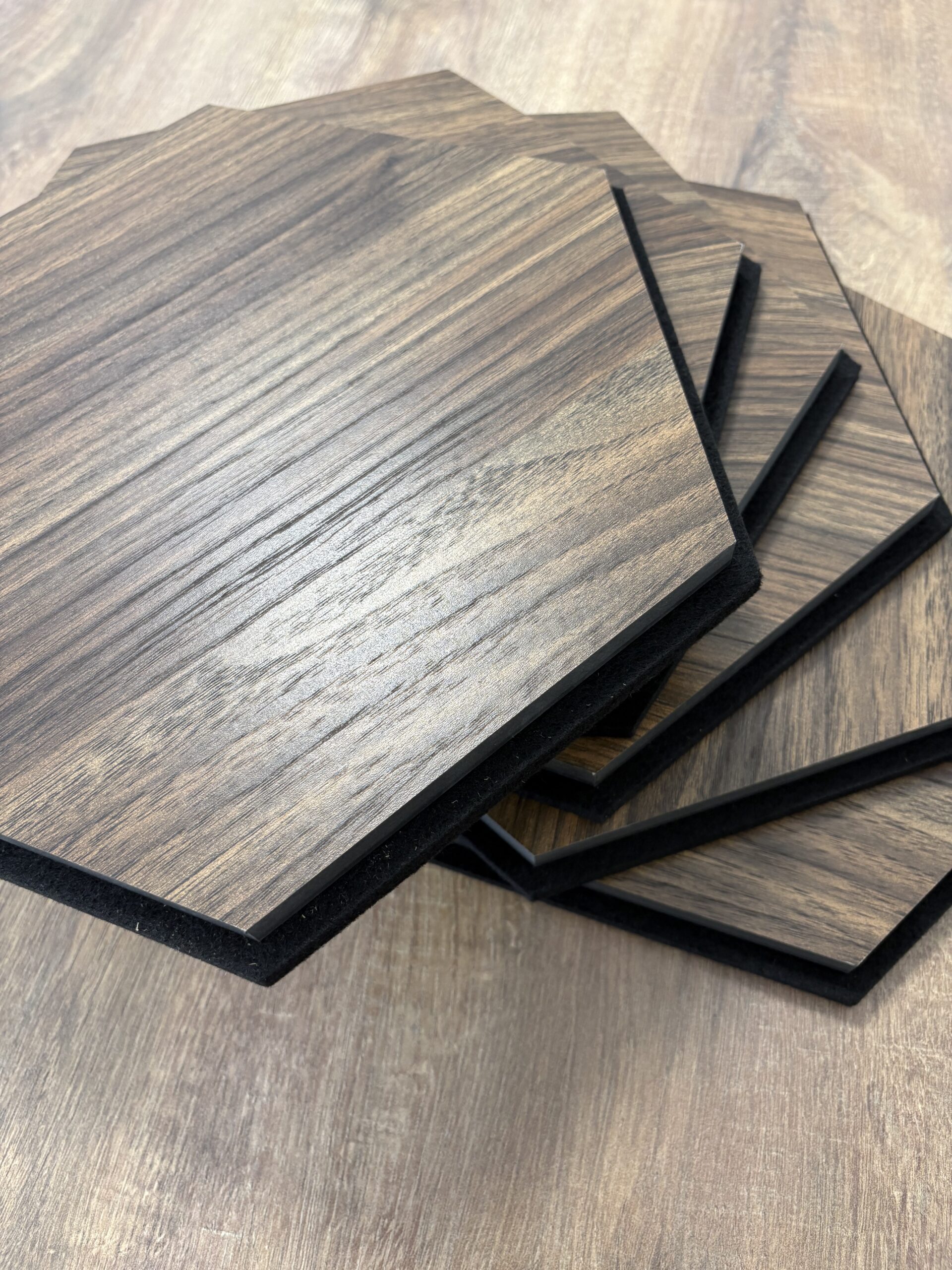 Set 6 panouri decorative hexagonale MDF si fetru, LDA PREMIUM, 30x26 cm, Nuc Modena - imagine 4