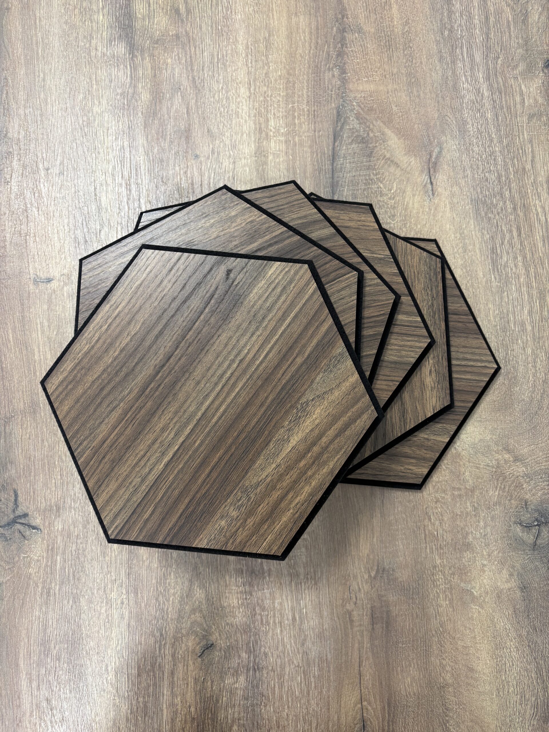 Set 6 panouri decorative hexagonale MDF si fetru, LDA PREMIUM, 30x26 cm, Nuc Modena - imagine 5