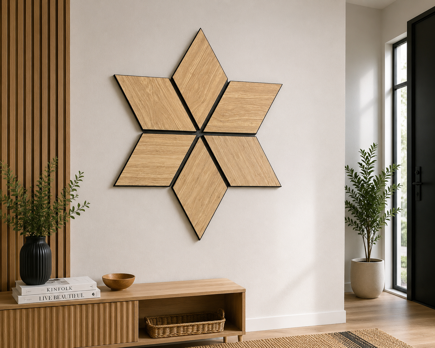 Set 9 panouri decorative romb MDF si fetru, LDA PREMIUM, 40x24 cm, Stejar Saragossa - imagine 3