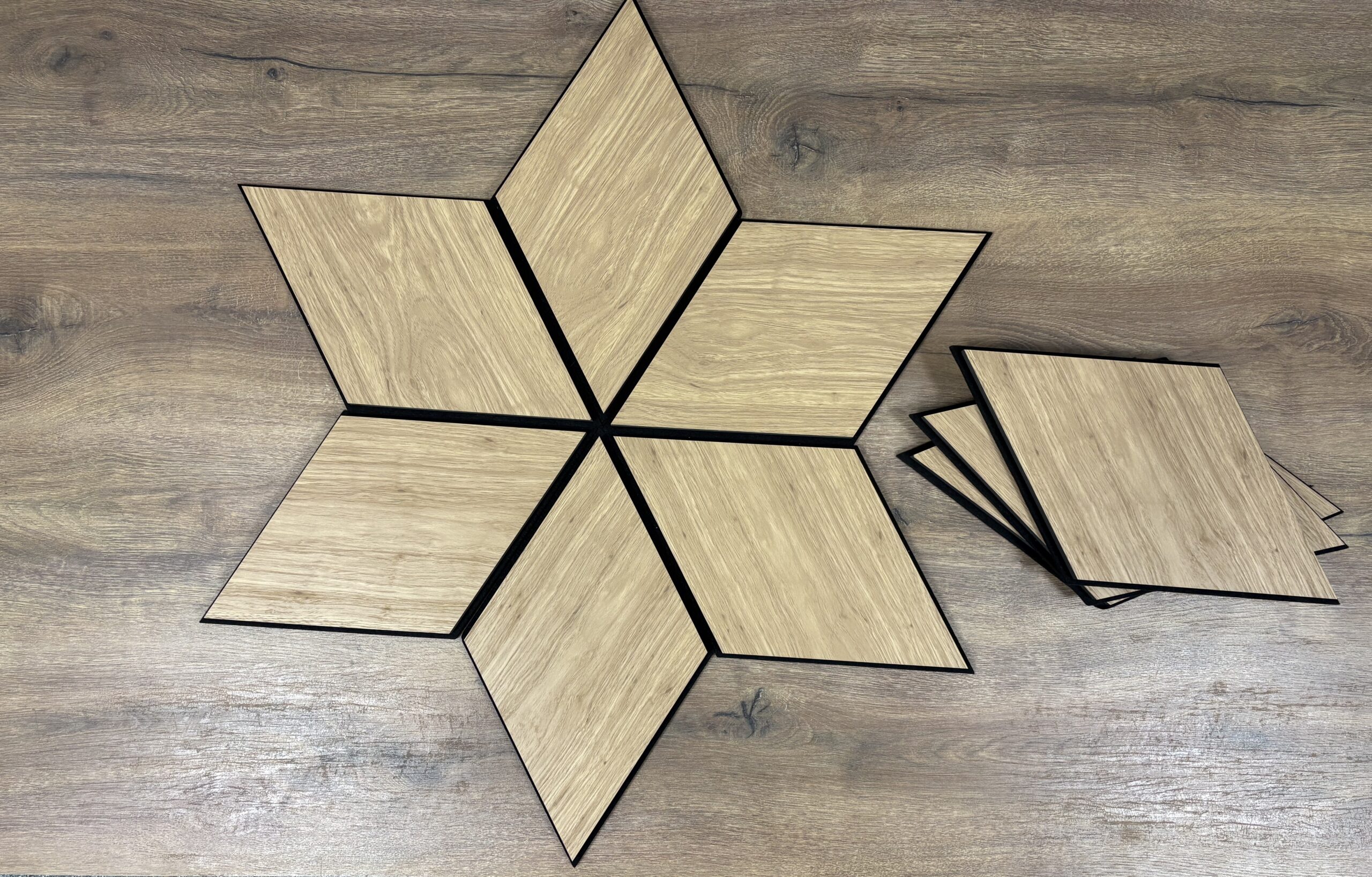 Set 9 panouri decorative romb MDF si fetru, LDA PREMIUM, 40x24 cm, Stejar Saragossa - imagine 6