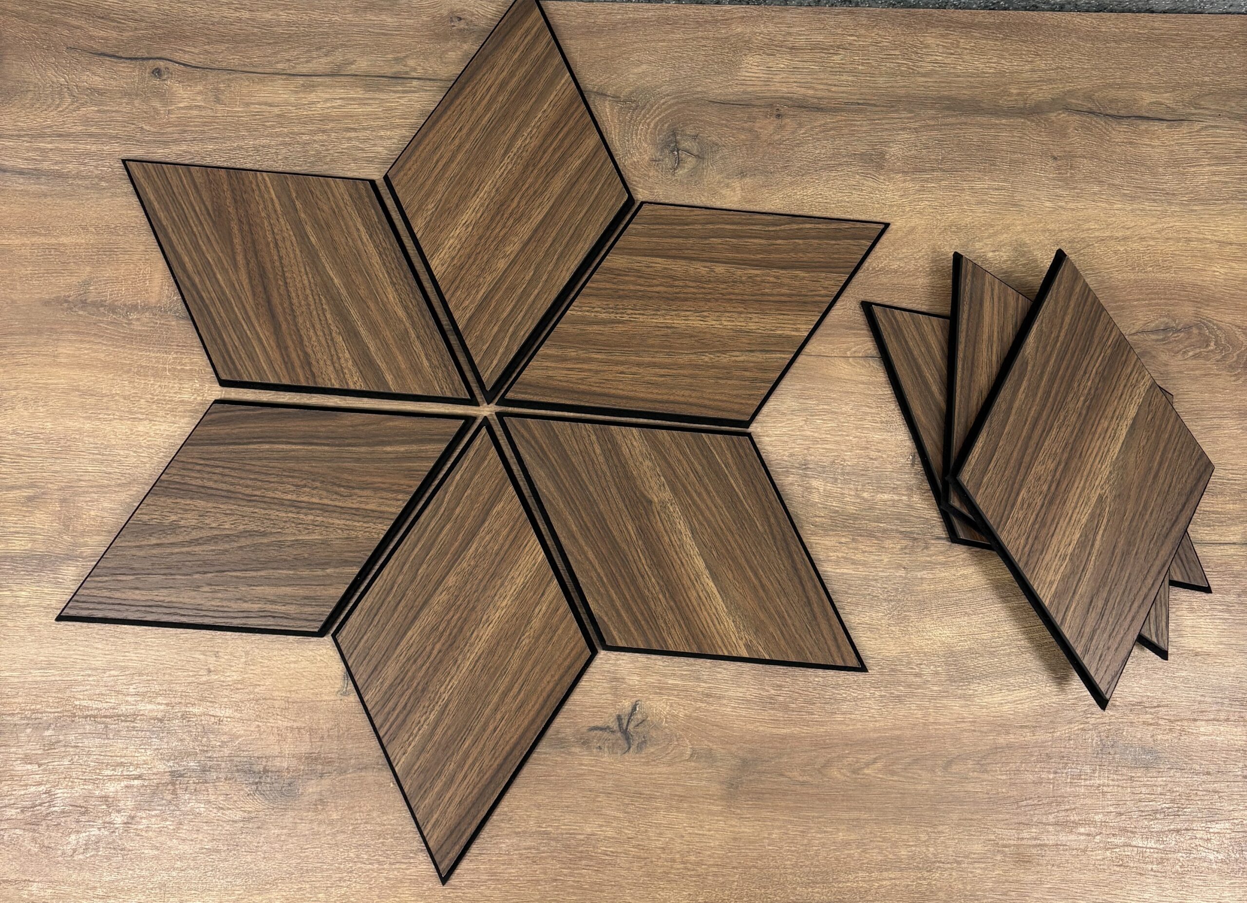 Set 9 panouri decorative romb MDF si fetru, LDA PREMIUM, 40x24cm, Nuc Modena - imagine 14