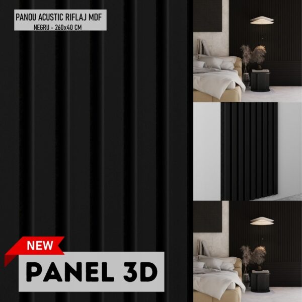 Riflaj MDF decorativ LDA PREMIUM de tip Panou Acustic, Negru, 260x40 cm - imagine 12