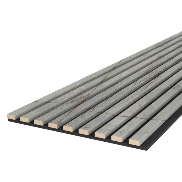 Riflaj MDF decorativ LDA PREMIUM de tip Panou Acustic, Marmura cu insertii aurii, 260x40 cm - imagine 2