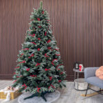 Brad artificial Sersimo, Miahelene Elite, verde nins cu merisoare, mix 2D+3D, 220 cm