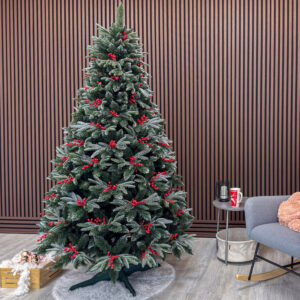 Brad artificial Sersimo, Miahelene Elite, verde nins cu merisoare, mix 2D+3D, 220 cm