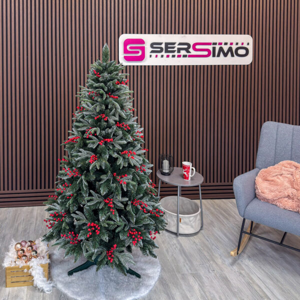 Brad artificial Sersimo, Miahelene Elite, verde nins cu merisoare, mix 2D+3D, 180 cm - imagine 6