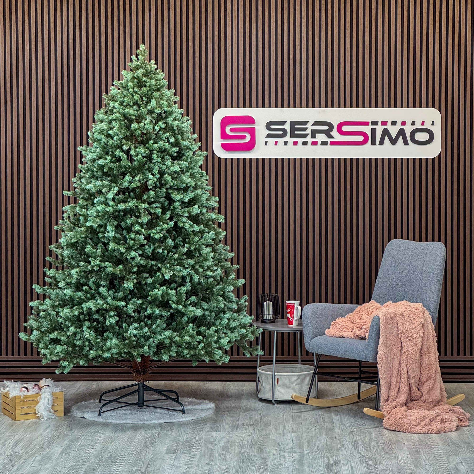 Brad artificial Sersimo, Hollandia, verde cu varfuri argintii, integral 3D, 250 cm - imagine 2