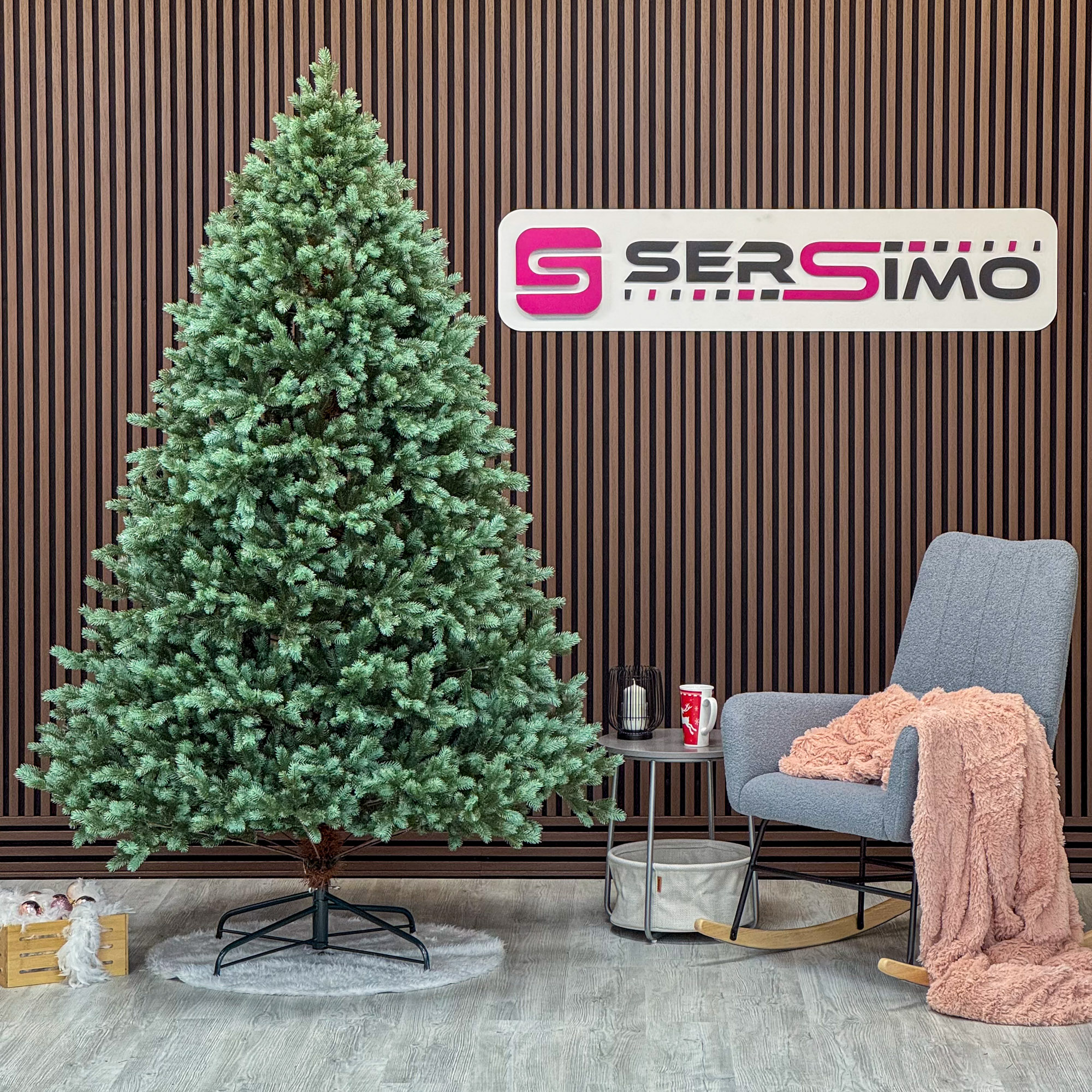 Brad artificial Sersimo, Hollandia, verde cu varfuri argintii, integral 3D, 250 cm