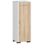 Dulap de baie tip baza, cu usa reversibila si raft interior, PAL 16 mm, 30x30x85 cm, alb si sonoma