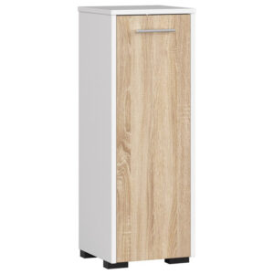 Dulap de baie tip baza, cu usa reversibila si raft interior, PAL 16 mm, 30x30x85 cm, alb si sonoma