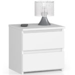 Noptiera cu 2 sertare, din PAL laminat, 40x35x40 cm, alb mat
