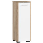 Dulap de baie tip baza, cu usa reversibila si raft interior, PAL 16 mm, 30x30x85 cm, stejar sonoma si alb