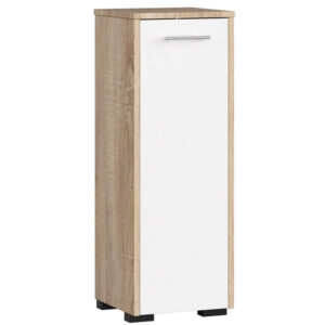 Dulap de baie tip baza, cu usa reversibila si raft interior, PAL 16 mm, 30x30x85 cm, stejar sonoma si alb