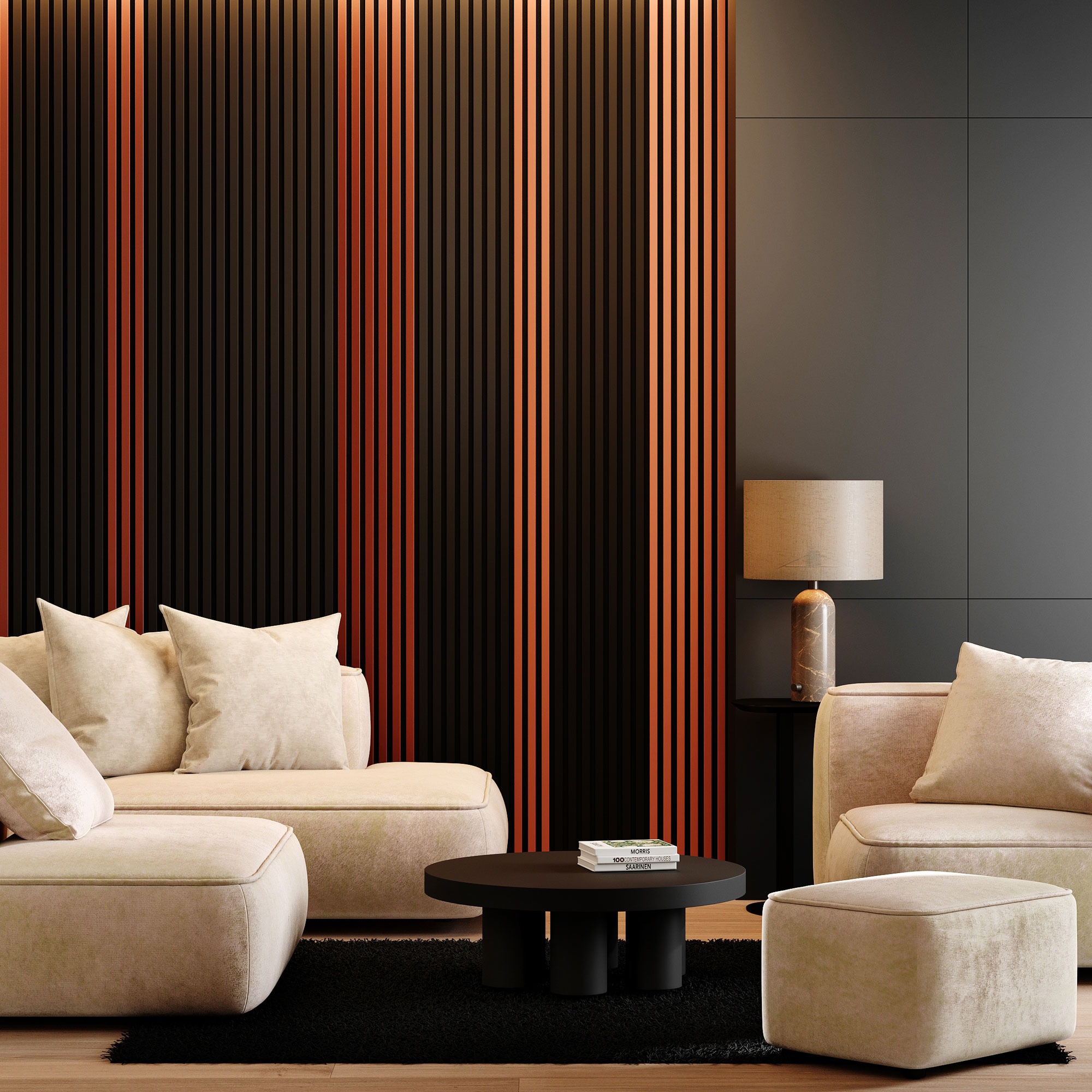 Riflaj MDF decorativ LDA PREMIUM de tip Panou Acustic, Cupru periat, 260x40 cm - imagine 4